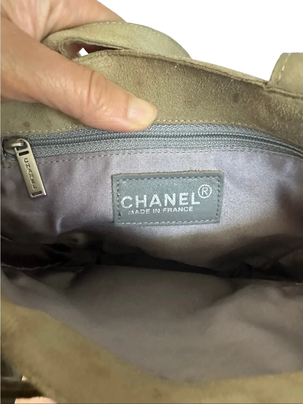 CHANEL Beige Suede Fringe Tote with Stud Details